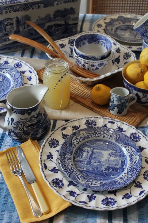 Blue Yellow Kitchen Decor, Blue Dishware, Blue And Yellow Kitchen, Blue Willow Kitchen, Blue And Yellow Aesthetic, Blue Yellow Kitchens, Italian Disco, Cobalt Blue Kitchens, Coastal Italian