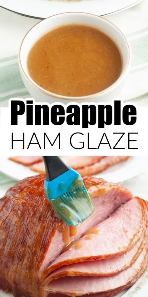 This pineapple ham glaze recipe will take your holiday ham to the next level. This brown sugar ham glaze is made with pineapple juice, brown sugar, and other simple ingredients. Pineapple Honey Glazed Ham Recipe, Pineapple Ham Glaze, Ham Glaze Recipe Brown Sugar, Brown Sugar Ham Glaze, Best Ham Glaze, Ham Glazes, Sugar Ham Glaze, Pineapple Glaze For Ham, Glaze For Ham