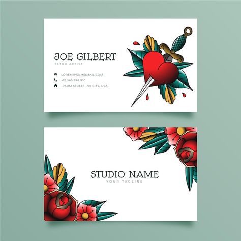 Tattoo studio business card template | Free Vector #Freepik #freevector #vintage #tattoo-art #vintage-business-card #art-card Artist Visiting Card Design, Artist Visiting Card, Visiting Card Background, Tattoo Artist Business Cards, Studio Business Card, Visiting Card Design, Tattoo Business, Incredible Tattoos, Free Business Card Templates