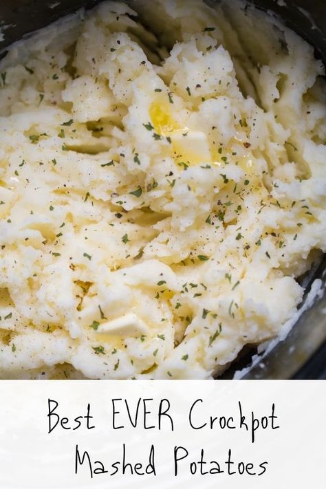 Easy Crockpot Mashed Potatoes, Crockpot Potatoes, Potato Recipes Crockpot, Crockpot Mashed Potatoes, Crockpot Side Dishes, Mashed Potatoes Recipe, Best Thanksgiving Recipes, Thanksgiving Cooking, Thanksgiving Recipes Side Dishes