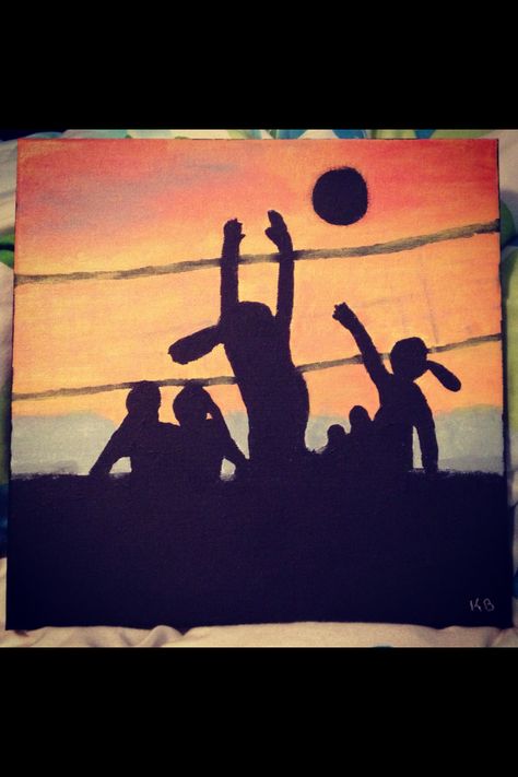 Volleyball painting Volleyball Painting, Sunset Volleyball, Party Artwork, Volleyball Party, Easy Painting Ideas On Canvas, Paintings Ideas, Easy Painting Ideas, Artwork Inspiration, Painting Canvases