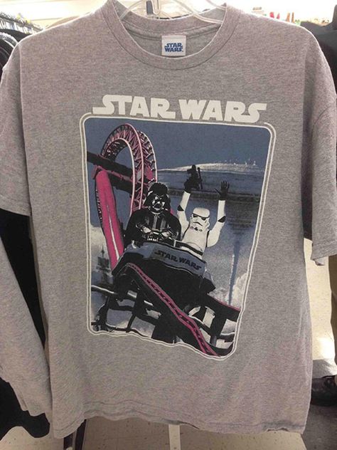 32 Ridiculous Things Found at a Thrift Store Thrift Store Shirts, Poorly Dressed, Geeky Clothes, Star Wars Men, Roller Coaster Ride, Star Wars Tshirt, Star Wars Shirts, Shirt Store, Roller Coaster