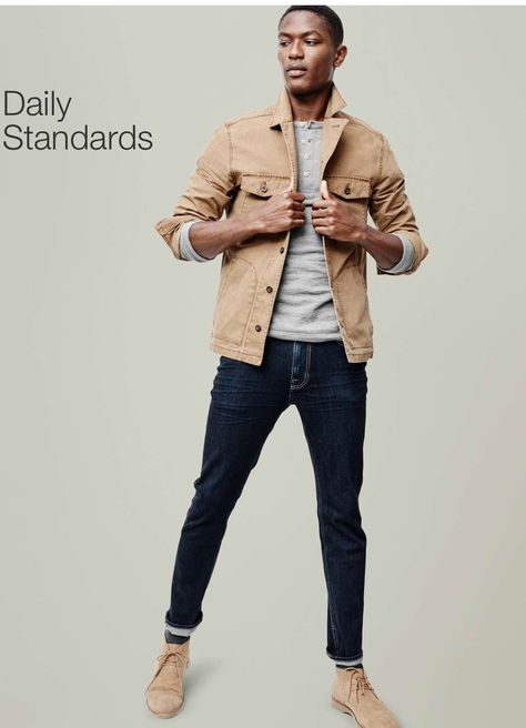 Tan Denim Jacket Outfits Men, Tan Suede Shoes Men Outfit, Beige Denim Jacket Outfit Men, Tan Chukka Boots Men Outfit, Tan Jacket Outfit Mens, Suede Shoes Men Outfit, Tan Jacket Outfit, Suede Moto Jacket Outfit, Trucker Jacket Outfit