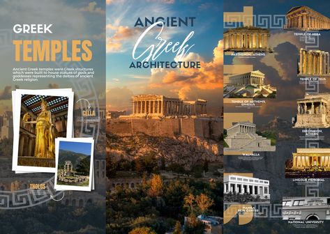 Ancient Greece Infographic, History Brochure Design, Travel Brochure Design, Timeline Infographic Design, Luxor Temple, Greek Temple, Graphic Design Infographic, Ancient Greek Architecture, Canvas Learning