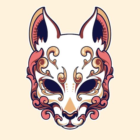 Chinese Mask Drawing, Samurai Mask Drawing, Japanese Dragon Mask, Kitsune Mask Drawing, Mask Ideas Art, Kitsune Mask Art, Japanese Mask Art, Oni Mask Art, Kitsune Mask Design