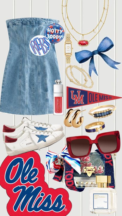 Ole Miss Game Day Outfit White, Red Ole Miss Game Day Outfit, Ole Miss Bound Graduation Party, Southern Game Day Outfit, Ole Miss Gameday Outfit, Blue Gameday Outfit, Ole Miss Aesthetic, Ole Miss Sorority, Ole Miss Game Day Outfit