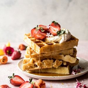 Overnight Waffles with Whipped Meyer Lemon Cream and Strawberries | halfbakedharvest.com #brunch #breakfast #waffles #east #mothersday Waffle With Whipped Cream, Overnight Waffles, Strawberries Breakfast, Yummy Waffles, Cream And Strawberries, Half Baked Harvest Recipes, Breakfast Waffles, Half Baked, Half Baked Harvest