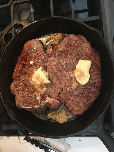 Quick Cast Iron T-Bone Steak — Crooked Creek Beef Best T Bone Steak Recipe, Cast Iron Steak Oven, Cooking T Bone Steak, Tbone Steak Recipe, Grilled T Bone Steak, Cast Iron Skillet Steak, Steak On Stove, Cast Iron Steak, Cast Iron Oven