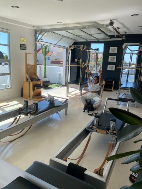 Garage Pilates Studio, Garage Workout, Studio Aesthetics, Workout Studio, Studio Pilates, Garage Studio, Reformer Pilates, Garage Style, Pilates Studio