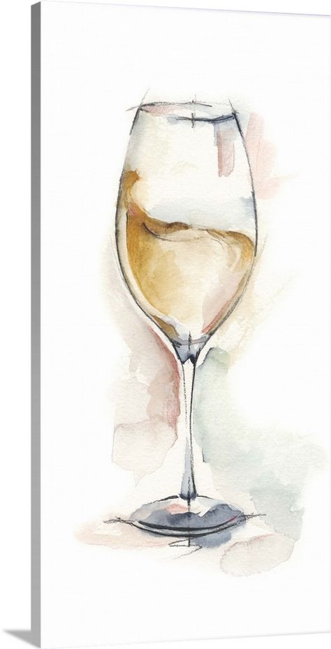 Solid-Faced Canvas Print entitled Wine Glass Study II.  Vertical artwork featuring sketched wine glasses with watercolor accents.  Multiple sizes available.  Primary colors within this image include White, Light Gray, Peach, Black.  Made in USA.  Satisfaction guaranteed.  Archival-quality UV-resistant inks.  Canvas depth is 1.25 and includes a finished backing with pre-installed hanging hardware.  Archival inks prevent fading and preserve as much fine detail as possible with no over-saturation o Wine Glass Drawing, Vertical Artwork, Wine Painting, Wine Glass Art, Wine Art, Art Print Display, Watercolor Art Lessons, Watercolor Inspiration, Find Art