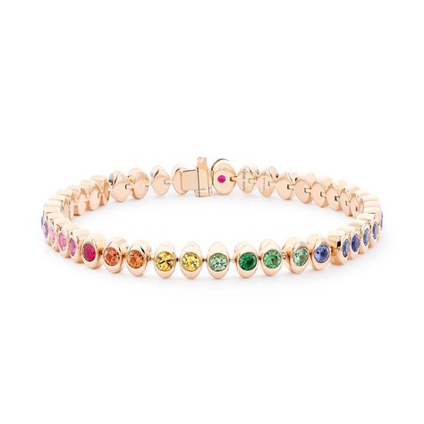 Faberge Colours of Love Cosmic Curve 18ct Rose Gold Rainbow Gemstone Tennis Bracelet Faberge Jewelry, Pretty Jewelry Necklaces, Rainbow Gemstones, Zambian Emerald, Orange Sapphire, Pretty Jewelry, Latest Jewellery, Yellow Sapphire, Color Of Life