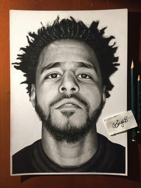 J Cole Drawing, Anime Eyebrows, J Cole Art, Celebrity Art Drawings, Fruit Art Drawings, Celebrity Artwork, Fan Drawing, Prismacolor Art, Rapper Art