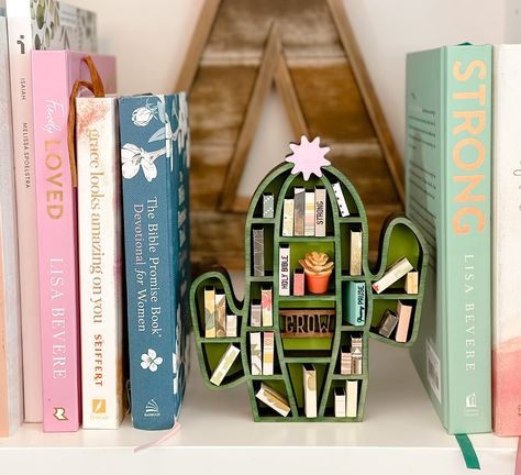 Cactus Bookshelf, Mini Bookshelf, Laser Cut Decor, Reading Accessories, Creative Bookmarks, Mini Cactus, Twin Birthday, Newport News, Home Decor Color