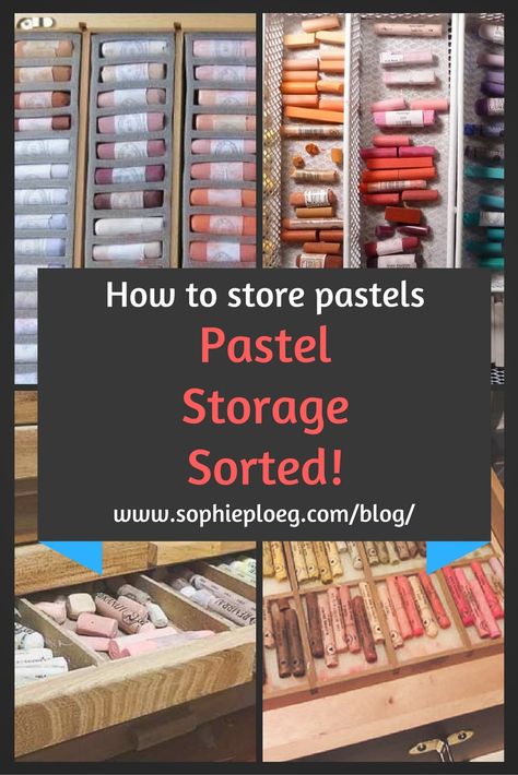 There are various ways to store your pastels: drawers, boxes, travel boxes, carriers. Pastel Storage Ideas, Soft Pastel Storage Ideas, Sketch Accessories, Pastel Storage, Pastel Techniques, Pastel Artists, Art Studio Storage, Studio Storage, Pastels Art