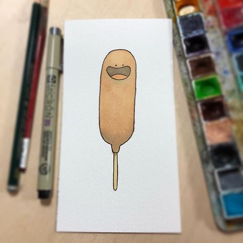 Corndog Drawing, Corn Dog Drawing, Corndog Tattoo, Corn Dog Tattoo, August Bullet Journal Cover, Poster Drawing, Simple Cartoon, Corn Dogs, Dog Tattoo