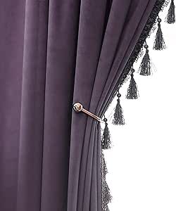 Purple Velvet Curtains, Curtains With Tassels, Grey Velvet Curtains, Purple Curtains, Linen Blackout Curtains, Velvet Fringe, Drapes For Living Room, Pocket Window, Tassel Curtains