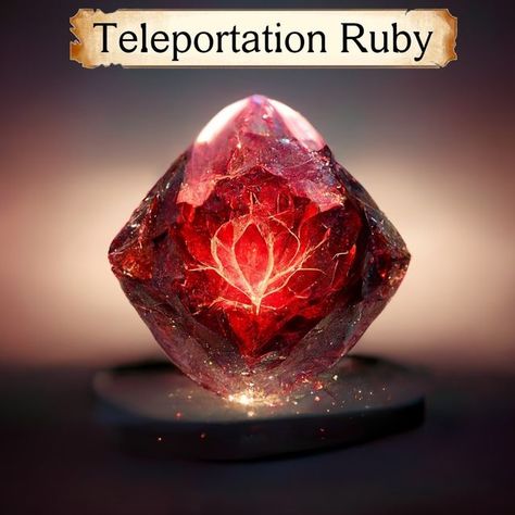 Manacite Press on Instagram: "Teleportation Ruby(Wondrous Item, Very Rare) - This chunk of ruby comes from an age long past and is used to teleport creatures across great distances. A creature holding this ruby can use an action to mentally focus on a location they have seen before and cast the "teleport" spell. Unlike the normal "teleport" spell, when cast with the ruby, the teleport is 100% accurate and has no chance of failing. Additionally when using the ruby's magic, all creatures telepor Teleportation Spell, Apple Store Gift Card, Fantasy Props, Dnd Art, D&d Dungeons And Dragons, Dungeon Master, Wizards Of The Coast, Apple Store, Home Brewing