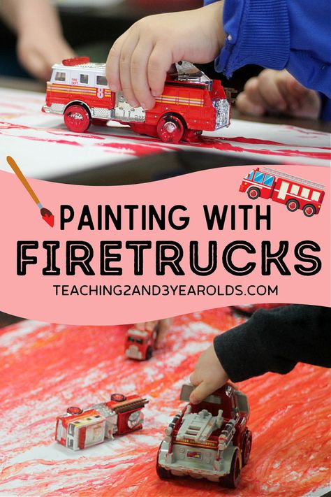 Add some process art to your community helpers theme with fire truck painting. Easy and fun for toddlers ... and preschoolers! #toddlers #paint #art #processart #communityhelpers #finemotor #firetrucks #teaching2and3yearolds Truck Painting Easy, Fire Truck Painting, Painting With Toddlers, Fire Truck Activities, Community Helpers Art, Community Helpers Lesson Plan, Fire Safety Preschool Crafts, Community Helpers Preschool Crafts, Community Helper Lesson