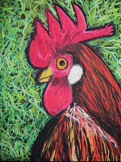 rodeo art ideas | Bought a photo book with all kinds of great pictures of Roosters and ... 3rd Grade Drawing Projects, Rodeo Art, Rooster Art, 4th Grade Art, 5th Grade Art, Oil Pastel Art, Farm Art, Art Lessons For Kids, Chicken Art