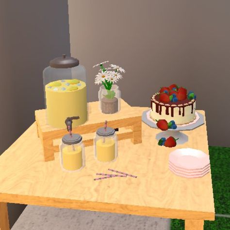 Bloxburg Build Inspiration, Bloxburg Toy Store Ideas, Picnic Bloxburg, Bloxburg Smoothie Bar, Bloxburg Juice Bar, 2000s Bloxburg House, Bloxburg Picnic, Bloxburg Restaurant Ideas, Bloxburg Garden Ideas