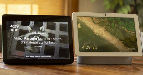 Google Nest Hub Max vs. Amazon Echo Show 2: Battle of the high-end smart displays - CNET Google Hub, Outdoor Skating Rink, Log Home Builders, Amazon Echo Show, Samsung Home, Outdoor Skating, Party Decor Ideas, Echo Show, Best Smart Home