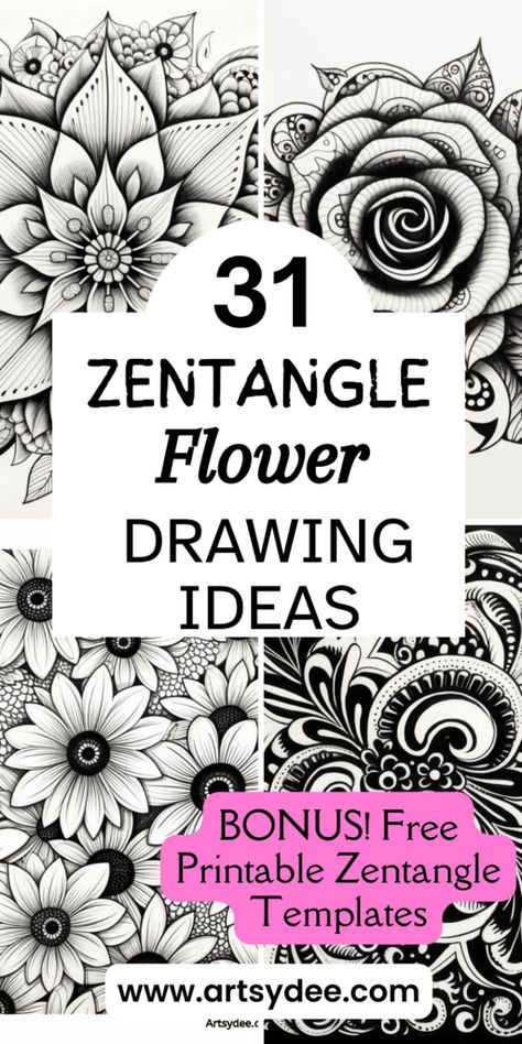 Intricate Drawing Ideas, How To Draw Whimsical Flowers, Zen Doodle Flowers, Zentangle Patterns Flower, Unique Zentangle Drawings, Random Patterns Drawing, Zentangle Animals Art, Floral Zentangle, Zantangle Art