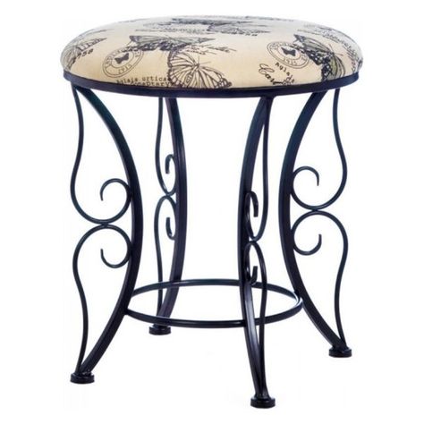 A lot of flair and fluttering butterflies is what you'll get when you add this gorgeous stool to your room. The iron base has dramatic butterfly wing flourishes of black metal and the top pad is covered in a neutral canvas fabric printed with pretty butterflies.Maximum weight: 220 lbsPack Size: 1 EAProduct Dimension (in.) (W x D x H): 18 x 18 x 17Material: Iron; Sponge; Canvas Pretty Butterflies, Fluttering Butterflies, Ceramic Garden Stools, Soft Chair, Ceramic Stool, Luxury Bar, Metal Stool, Butterfly Wing, Vanity Stool