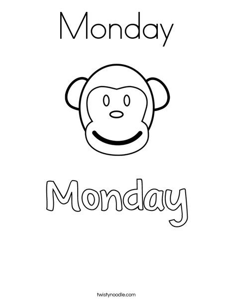 Monday Coloring Page - Twisty Noodle Writing Outline, Today Is Monday, Happy Doodles, English Worksheets For Kindergarten, Twisty Noodle, Homeschool Preschool Activities, Pregnancy Info, English Activities For Kids, Kids Worksheets