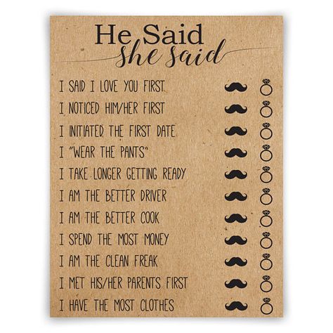 Couples Wedding Shower Games, Bridal Shower Question Game, Bridal Shower Questions, Beach Decorations, I Loved You First, Fun Questions, Couple Wedding Shower, He Said She Said, Sisters Wedding