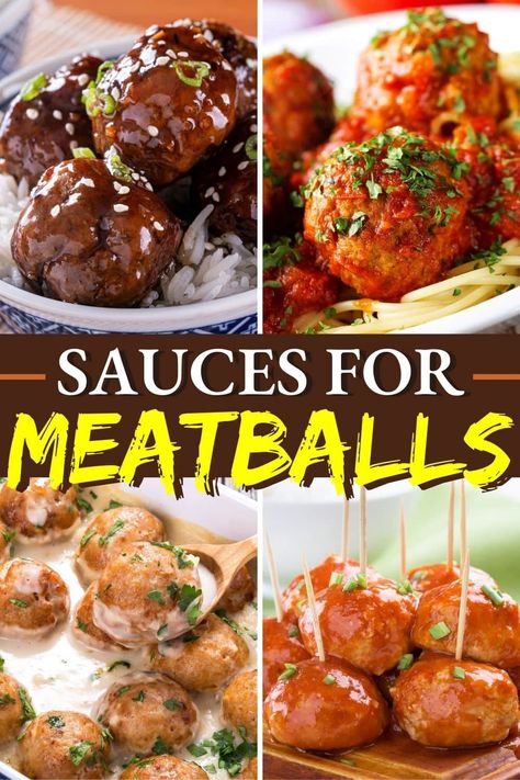 These homemade sauces for meatballs can't be beat! From marinara to Swedish meatball sauce to grape jelly and mushroom gravy, you'll love these easy meatball meals. Swedish Meatball Bake, Best Meatball Sauce, Meatball Meals, Meatballs Sauce Recipe, Swedish Meatball Sauce, Swedish Meatballs Easy, Meatball Appetizer Recipe, Easy Meatball, Savory Meatballs