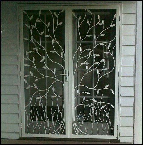 Security Door Design, Iron Window Grill, Metal Garden Wall Art, Security Screen Door, Iron Front Door, Window Bars, Balcony Grill Design, Security Doors, Security Screen