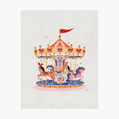 Get my art printed on awesome products. Support me at Redbubble #RBandME: https://www.redbubble.com/i/photographic-print/Whimsical-Carousel-Ride-Illustration-Playful-Vintage-Charm-by-AKart19/164494380.6Q0TX?asc=u Carousel Illustration, Carousel Ride, Carousel Art, Carousel Design, Realism Art, Pattern Ideas, Classical Art, Carousel, Vintage Charms