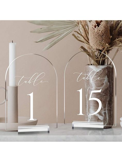 Clear Arch Table Numbers For Wedding, 5x7 Inch Arched Acrylic Table Numbers 1-15 With Acrylic Stands, Clear Acrylic Arch Tabletop Sign With Holder For Centerpiece, Reception, Wedding, Party, Transparent    PMMA     Home Decor, size features are:Bust: ,Length: ,Sleeve Length: Clear Wedding Theme, Arch Table Numbers, Table Numbers For Wedding, Acrylic Arch, Arch Table, Wood Table Numbers, Acrylic Table Numbers, Acrylic Signage, Signing Table Wedding