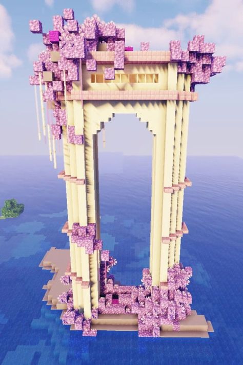 #minecraft #nether #portal #gate #build #howto #purple #violet #purpur #amethyst #quartz #railing #endrod #water #sildurs #shaders #timelapse #fantasy #magical Big Minecraft Houses, Description Ideas, Minecraft Portal, Build In Minecraft, Nether Portal, Build Minecraft, Portal Design, Minecraft Structures, Bangunan Minecraft