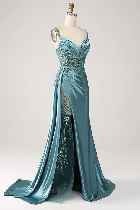 Fantasy Ball, Formal Prom Dresses Long, Prom Dress Stores, Sequin Prom Dress, Blue Mermaid, Prom Dress Inspiration, Cute Prom Dresses, Pretty Prom Dresses, Satin Prom Dress