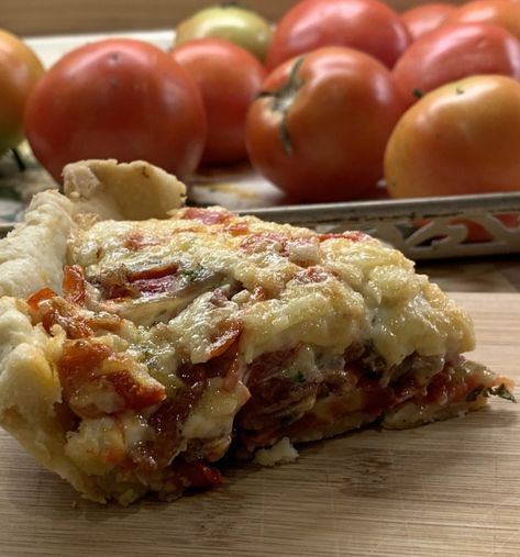 Tomato And Pimento Cheese Pie, Pimiento Cheese Tomato Pie, Southern Pimento Cheese 12 Tomatoes, Tomato Mozzarella Pie, 12 Tomatoes Southern Tomato Pie, Summer In The South, Chedder Cheese, Oven Dried Tomatoes, Tomato Pie Recipe