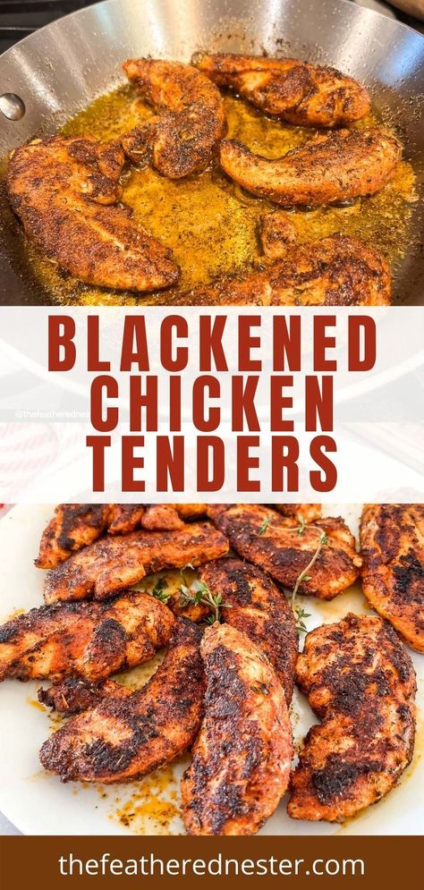 Bring some excitement to your healthy weeknight dinner routine with this blackened chicken strips recipe! Similar to the classic Popeyes menu favorite, these low carb blackened chicken tenders have big, bold flavor in every bite – but are easy to make at home with only simple pantry staples. Lean chicken tenderloins are quickly pan seared with Cajun seasonings for a tasty (keto-friendly!) dish that’s ready to enjoy with your favorite comfort food sides in less than 30 minutes. Blackened Chicken Tenders, Comfort Food Sides, Popeyes Menu, Chicken Strips Recipe, Blackened Chicken Recipe, Grilled Chicken Strips, Chicken Strip Recipes, Food Sides, Grilled Chicken Tenders