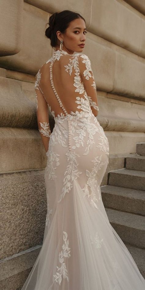 Lovely Lace Back Wedding Dresses ★ #bridalgown #weddingdress Wow Wedding, Lace Back Wedding Dress, Princess Bridal Gown, Beach Bridal Gown, Boho Bridal Gowns, Wedding Dress Guide, Sophisticated Bride, Dress Guide, Grace Loves Lace