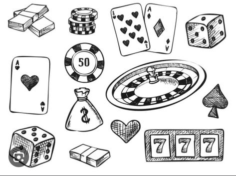 Poker Drawing, Vegas Tattoos, Chip Tattoo, Casino Background, Hat Burning, Vintage Vegas, Doodle Bug, Hip Tattoos, Art Scrapbook