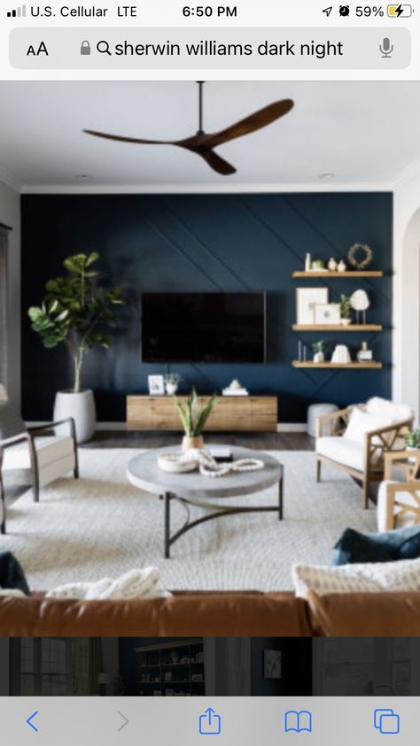 Blue Tv Accent Wall, Navy Living Room Accent Wall, Navy Tv Wall, Navy Living Room Accents, Blue Accent Wall, Dark Accent Walls, Navy Living Rooms, Blue Accent Walls, House Organization