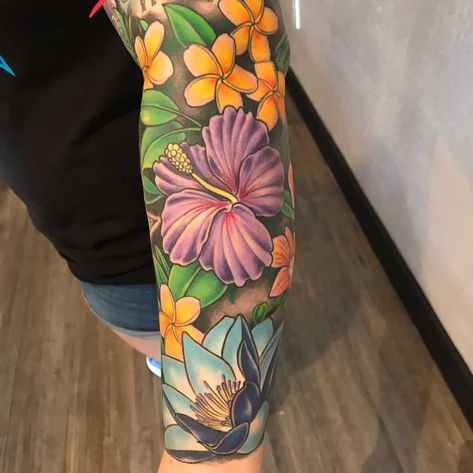 Tropical Leg Tattoo, Hawaii Flowers Tattoo, Tropical Tattoo Sleeve, Tropical Flower Tattoo Sleeve, Hawaiian Flower Tattoos Sleeve, Hibiscus Flower Tattoos Sleeve, Tropical Flowers Tattoo, Hawaiian Flowers Tattoo, Exotic Flower Tattoos