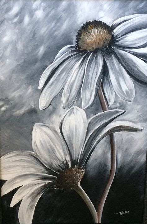 Black and White - Acrylic Painting by Trish Jones Black And White Painting Ideas, Painting Canvases, Painting Ideas On Canvas, Acrylic Painting For Beginners, Black And White Painting, Simple Acrylic Paintings, Night Painting, Beginner Painting, Drawing Tutorials