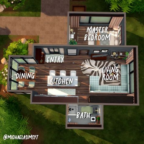 Couple and Parents Modern Home 🤎 One big house for an ambitious couple and one small house for one of their parents that share the lot with them! I imagined that the parents were very supportive of their child! No CC and Maxis Match the sims 4 house floor plan || the sims 4 floor plan || the sims 4 house || the sims 4 house ideas || sims 4 houses || sims 4 house plans #thesims4 #simshouse #simsbuild #showusyourbuilds #sims4maxismatch #sims4housebuild #simshome #dreamhouse #sims Sims One Bedroom House, Sims 4 Houses Ps4, Sims 4 Loft House Floor Plans, Sims 4 Floorplan Layout Small, Sims 4 No Mods Houses, Easy Sims 4 House Plans Small, Starter House Sims 4 Floor Plan, Sims 4 Couple House, 20x15 Sims 4 House Floor Plan