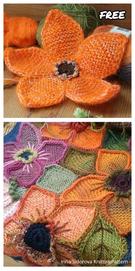 Free Knitted Flower Patterns, Knitted Flowers Free, Knitted Flower Pattern, Crochet Free Patterns, Knitted Flowers, Patterns Ideas, Crochet Flower Tutorial, Freeform Crochet, Crochet Free