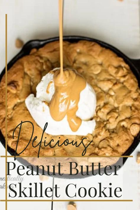 This skillet peanut butter cookie is out of this world. Baked up in a skillet & served warm with vanilla ice cream is delicious, like your favorite restaurant. Cast Iron Skillet Peanut Butter Cookie, Peanut Butter Pizookie Recipe, Skillet Cookie Cast Iron, Peanut Butter Skillet Cookie, Peanut Butter Syrup, Brownies Bites, Skillet Dessert, Peanut Butter Brownie Bites, Pizookie Recipe