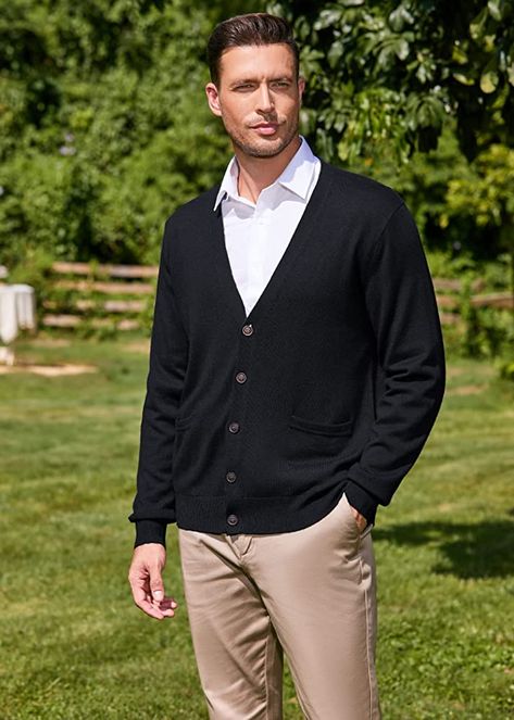 Cardigan And Turtleneck Outfit Men, Men’s Black Cardigan Outfit, Cardigan With Button Up Shirt, Cardigan Sweater Outfit Men, Men’s Cardigan Sweater Outfit, Green Cardigan Outfit Men, Men’s Cardigan, Button Sweater Outfit, Men’s Cardigan Outfit