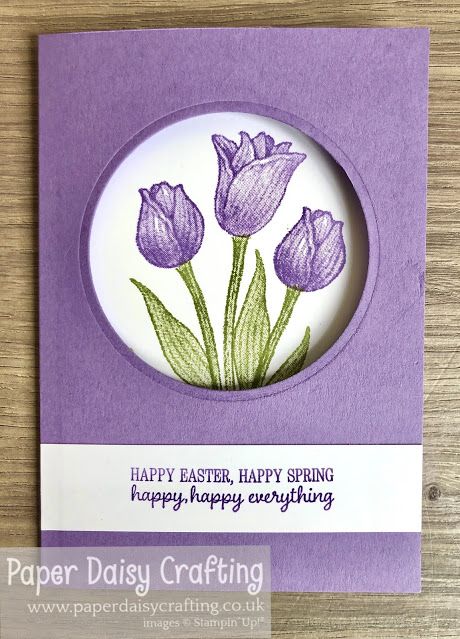 Timeless Tulips fun fold Easter card Stampin Up Tulip Cards, Stampin Up Easter Cards, Tulips Card, Card Dies, Easter Cards Handmade, Paper Daisy, Card Making Templates, Homemade Birthday Cards, Birthday Scrapbook