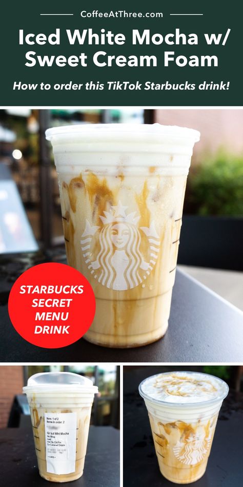 How to order TikTok Starbucks Iced White Mocha Drink White Iced Mocha Starbucks Drinks, Starbucks Recipes White Mocha, Mock Starbucks Drinks, White Mocha Starbucks Order, Starbucks Mocha Drinks To Try, Tiktok Starbucks Drink Order, Caramel White Mocha Starbucks, Healthy White Chocolate Mocha Starbucks, Salted Caramel White Mocha Starbucks