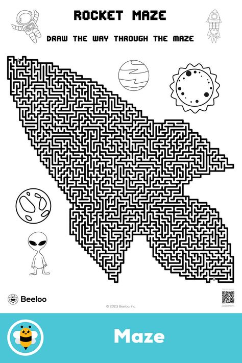 Advanced space-themed maze for kids ages 10 and up Space Printables, Maze Drawing, Maze Printable, Maze For Kids, Crafts And Activities For Kids, Mazes For Kids, Space Activities, Fun Family Activities, Printable Crafts