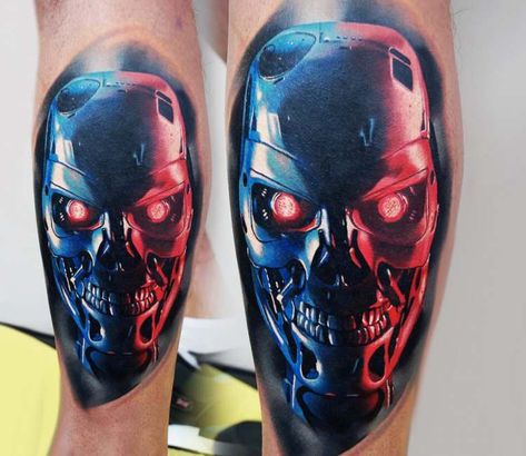 Terminator Tattoo, Terminator Skull, Terminator T800, Flower Mermaid, Terminator Dark Fate, Random Tattoos, Colored Tattoo Design, Linda Hamilton, Realism Tattoos